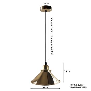 Suspension de plafond suspendue en or français industriel moderne en forme de cône en métal pour chambre à coucher, cuisine, salon ~ 1171 - Suspension simple - Avec ampoule 4