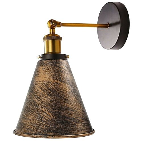 Vintage Industrial Wall Light Fitting Metal Cone Shape Shade Indoor Lighting For Kitchen, Living Room, Playroom, Shop, Dining Room, Foyer~1173 - Brushed Copper - With Bulb