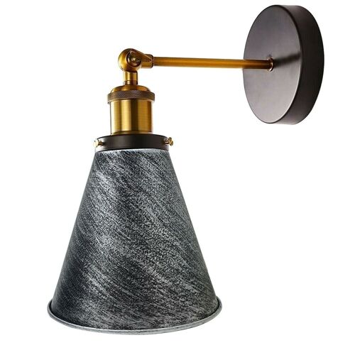 Vintage Industrial Wall Light Fitting Metal Cone Shape Shade Indoor Lighting For Kitchen, Living Room, Playroom, Shop, Dining Room, Foyer~1173 - Brushed Silver - With Bulb