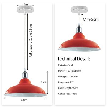Nouveau lustre industriel suspendu vintage au plafond, éclairage encastré UK ~ 1176 - Orange - Avec ampoule 2