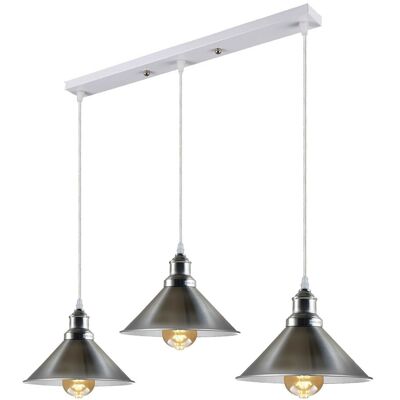 Modern Industrial Satin Nickel Indoor Hanging 3 Way Ceiling Pendant Light Metal Cone Shape Shade For Bar, Bedroom, Dining Room~1178 - With Bulb