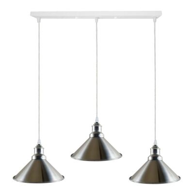 Modern Industrial Satin Nickel Indoor Hanging 3 Way Ceiling Pendant Light Metal Cone Shape Shade For Bar, Bedroom, Dining Room~1178 - Without Bulb