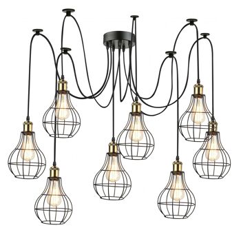 Vintage Industrial 8 Black Way Vintage Pendant Plafond Suspension Lustre Métal Vase Forme Abat-Jour Intérieur Suspendu Luminaire ~ 1179 - Avec Ampoule 2