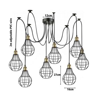 Vintage Industrial 8 Black Way Vintage Pendant Plafond Suspension Lustre Métal Vase Forme Abat-Jour Intérieur Suspendu Luminaire ~ 1179 - Avec Ampoule 6