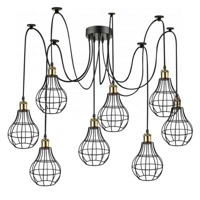 Vintage Industriel 8 Black Way Vintage Pendentif Plafonnier Lustre En Métal Vase Forme Abat-Jour Intérieur Suspendu Luminaire ~ 1179 - Sans Ampoule