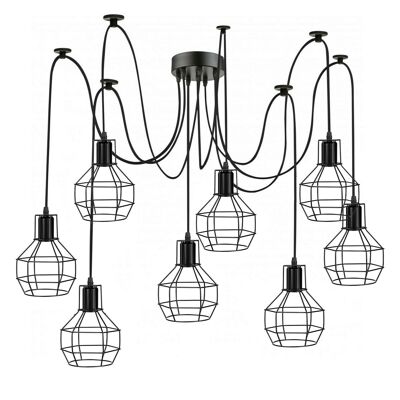 Retro Industrial Black Metal Nest Cage Ceiling 8 way Pendant Hanging Light Chandelier Indoor Lighting For Bar, Bedroom, Dining Room, Living Room~1180 - Without Bulb