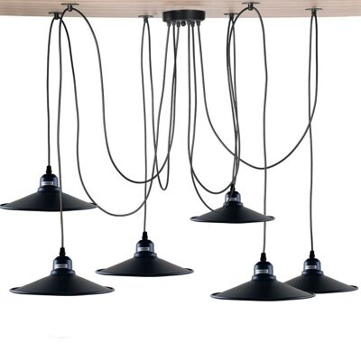 Moderne industrielle schwarze Retro-Loft-Spinne 6-Wege-Decken-Metall-Lampenschirm-Pendelleuchte zum Aufhängen, verstellbare Innenleuchte ~ 1181 – ohne Glühbirne