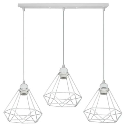 Retro Industrial White Diamond Cage Ceiling Pendant Light Hanging Indoor Lighting For Basement, Bedroom, Conservatory, Dining Room, Foyer, Garage~1182 - 3 Head Rectangle Base - Without Bulb