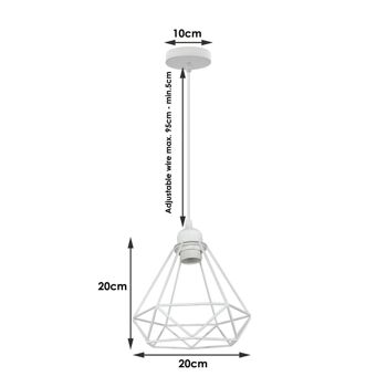 Suspension de plafond rétro industrielle en forme de cage de diamant blanc à suspendre pour sous-sol, chambre, véranda, salle à manger, foyer, garage ~ 1182 - Base rectangulaire à 3 têtes - Avec ampoule 4