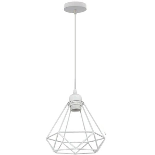 Retro Industrial White Diamond Cage Ceiling Pendant Light Hanging Indoor Lighting For Basement, Bedroom, Conservatory, Dining Room, Foyer, Garage~1182 - Single Pendant Light - Without Bulb