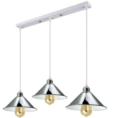Modern Industrial Chrome 3 Way Ceiling Pendant Light Metal Cone Shape Shade Indoor Hanging Lighting For Bedroom, Dining Room, Living Room~1183 - With Bulb