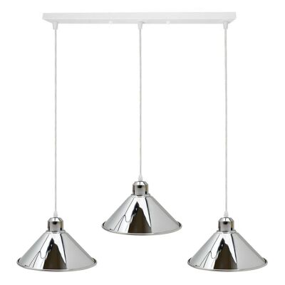 Moderna lampada a sospensione a soffitto industriale cromata a 3 vie in metallo a forma di cono paralume per interni illuminazione a sospensione per camera da letto, sala da pranzo, soggiorno ~ 1183 - senza lampadina