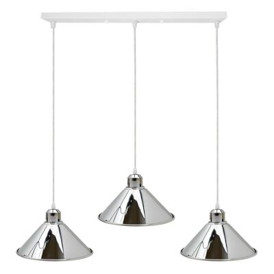 Modern Industrial Chrome 3 Way Ceiling Pendant Light Metal Cone Shape Shade Indoor Hanging Lighting For Bedroom, Dining Room, Living Room~1183 - Without Bulb