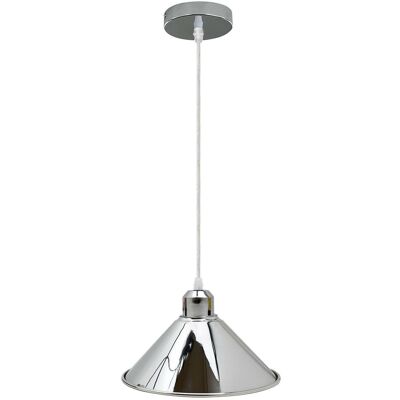 Modern Industrial Loft Chrome Ceiling Pendant Light Metal Cone Shape Shade Indoor Hanging Light Fitting For Basement, Bedroom, Conservatory~1184 - Without Bulb