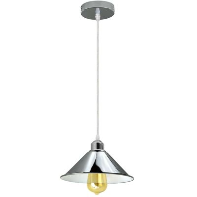Modern Industrial Loft Chrome Ceiling Pendant Light Metal Cone Shape Shade Indoor Hanging Light Fitting For Basement, Bedroom, Conservatory~1184 - With Bulb
