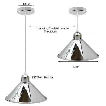 Loft industriel moderne chromé plafonnier en métal en forme de cône abat-jour intérieur luminaire suspendu pour sous-sol, chambre à coucher, véranda ~ 1184 - avec ampoule 2