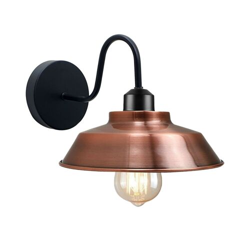 Retro Industrial Wall Lights Fittings E27 Indoor Sconce Metal Bowl Shape Shade For Basement, Bedroom, Home Office~1186 - Copper - With Bulb