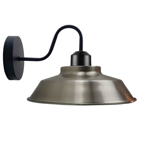 Retro Industrial Wall Lights Fittings E27 Indoor Sconce Metal Bowl Shape Shade For Basement, Bedroom, Home Office~1186 - Satin Nickel - With Bulb