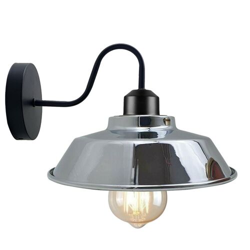 Retro Industrial Wall Lights Fittings E27 Indoor Sconce Metal Bowl Shape Shade For Basement, Bedroom, Home Office~1186 - Chrome - With Bulb