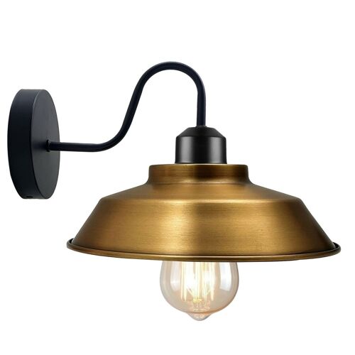Retro Industrial Wall Lights Fittings E27 Indoor Sconce Metal Bowl Shape Shade For Basement, Bedroom, Home Office~1186 - Yellow Brass - With Bulb