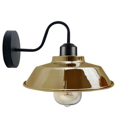 Retro Industrial Wall Lights Fittings E27 Indoor Sconce Metal Bowl Shape Shade For Basement, Bedroom, Home Office~1186 - French Gold - With Bulb