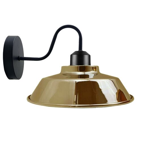 Retro Industrial Wall Lights Fittings E27 Indoor Sconce Metal Bowl Shape Shade For Basement, Bedroom, Home Office~1186 - French Gold - Without Bulb