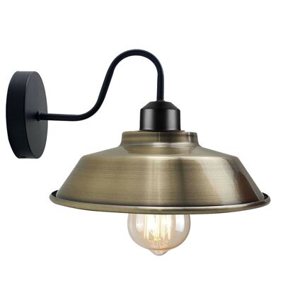 Retro Industrial Wall Lights Fittings E27 Indoor Sconce Metal Bowl Shape Shade For Basement, Bedroom, Home Office~1186 - Green Brass - With Bulb