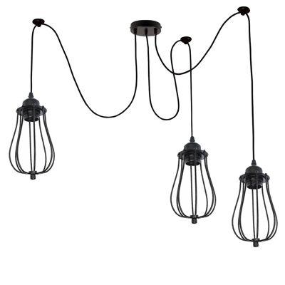 Schwarz 2m Pendelleuchte Käfig Retro Industrielle Deckenleuchte Spinnenlampe~1187 - Drei