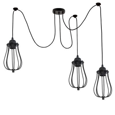 Black 2m Pendant Light Cage Retro Industrial Ceiling Light Spider Lamp~1187 - Three