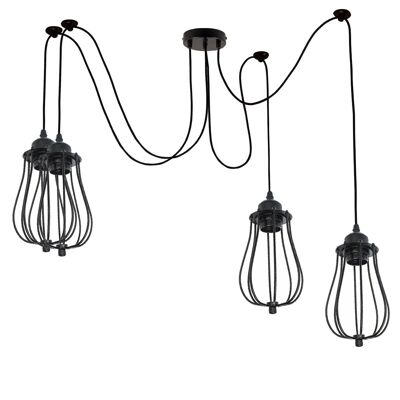 Lámpara colgante negra de 2 m con jaula de luz de techo industrial retro Lámpara de araña ~ 1187 - Cuatro