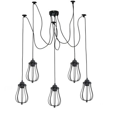 Schwarz 2m Pendelleuchte Käfig Retro Industrielle Deckenleuchte Spinnenlampe~1187 - Five