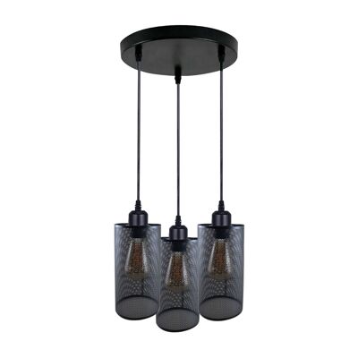 Deckenrosette, 3-Wege-Hängeleuchte, Lampenschirm, Beleuchtungsset, UK~1188 – Schwarz – mit Glühbirne