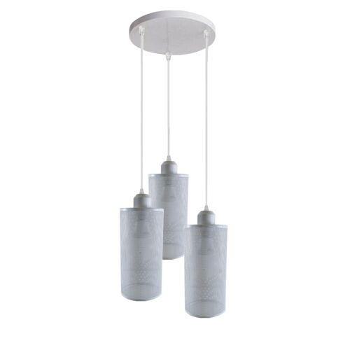 Ceiling Rose 3 Way Hanging Pendant Lamp Shade Light Fitting Lighting Kit UK~1188 - White - With Bulb