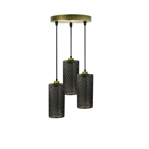 Ceiling Rose 3 Way Hanging Pendant Lamp Shade Light Fitting Lighting Kit UK~1188 - Brushed Brass - Without Bulb