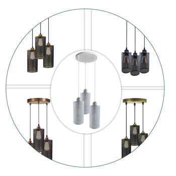 Rosace de plafond 3 voies suspension suspension abat-jour kit d'éclairage UK ~ 1188 - laiton brossé - avec ampoule 2