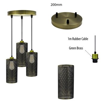 Rosace de plafond 3 voies suspension suspension abat-jour kit d'éclairage UK ~ 1188 - laiton brossé - avec ampoule 10