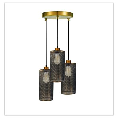 Deckenrosette, 3-Wege-Hängeleuchte, Lampenschirm, Beleuchtungsset UK~1188 – gebürstetes Kupfer – mit Glühbirne