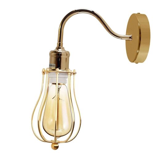 Modern Industrial Wall Mounted Light Indoor Rustic Sconce Lamp Fixture Metal Balloon Cage Shade for Bed room, Living Room Kitchen~1189 - French Gold - With Bulb