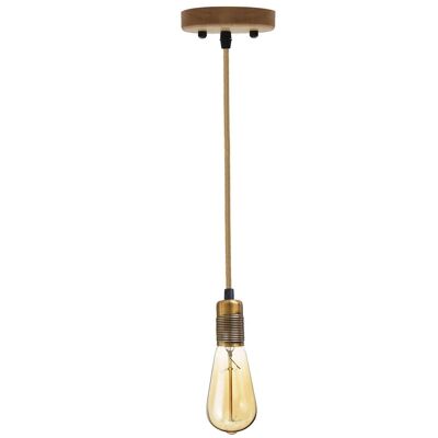 Vintage Industrial E27 Bulb Holder Screw Ceiling Rose Lamp Hemp Pendant Indoor Hanging Light Fitting Conservatory, Dining Room, Foyer, Garage~1191 - Yellow Brass - With Bulb