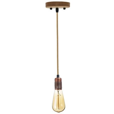 Vintage Industrial E27 Bulb Holder Screw Ceiling Rose Lamp Hemp Pendant Indoor Hanging Light Fitting Conservatory, Dining Room, Foyer, Garage~1191 - Copper - With Bulb