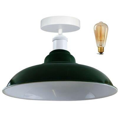 Modern Industrial Style Ceiling Light Fittings Metal Flush Mount Bowl Shape Shade Indoor Lighting, E27 Base~1192 - With Bulb - Green