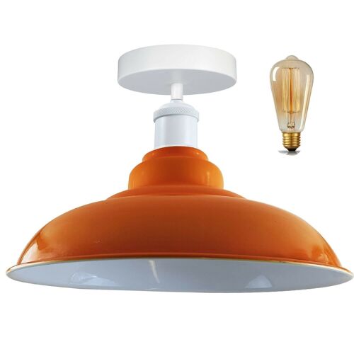 Modern Industrial Style Ceiling Light Fittings Metal Flush Mount Bowl Shape Shade Indoor Lighting, E27 Base~1192 - With Bulb - Orange