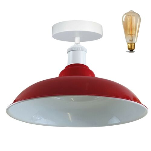 Modern Industrial Style Ceiling Light Fittings Metal Flush Mount Bowl Shape Shade Indoor Lighting, E27 Base~1192 - With Bulb - Red
