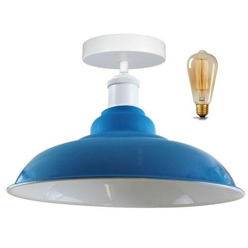 Modern Industrial Style Ceiling Light Fittings Metal Flush Mount Bowl Shape Shade Indoor Lighting, E27 Base~1192 - With Bulb - Light Blue