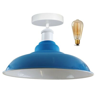Modern Industrial Style Ceiling Light Fittings Metal Flush Mount Bowl Shape Shade Indoor Lighting, E27 Base~1192 - With Bulb - Light Blue