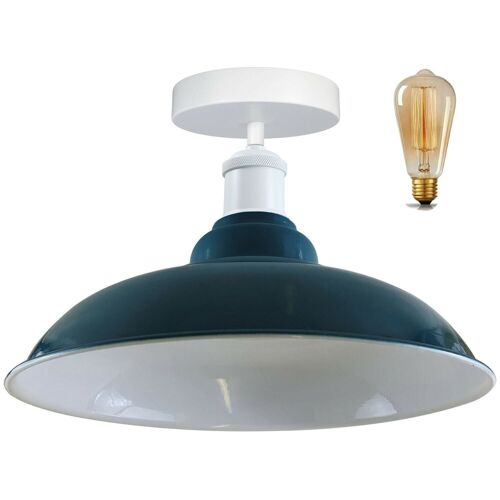 Modern Industrial Style Ceiling Light Fittings Metal Flush Mount Bowl Shape Shade Indoor Lighting, E27 Base~1192 - With Bulb - Blue