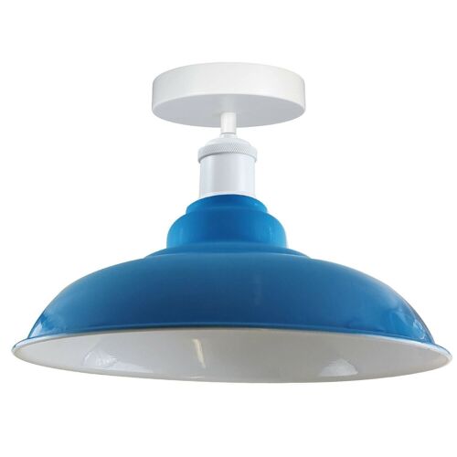 Modern Industrial Style Ceiling Light Fittings Metal Flush Mount Bowl Shape Shade Indoor Lighting, E27 Base~1192 - Without Bulb - Light Blue
