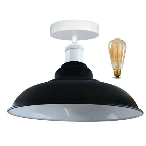 Modern Industrial Style Ceiling Light Fittings Metal Flush Mount Bowl Shape Shade Indoor Lighting, E27 Base~1192 - With Bulb - Black