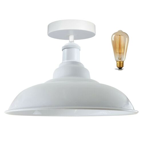 Modern Industrial Style Ceiling Light Fittings Metal Flush Mount Bowl Shape Shade Indoor Lighting, E27 Base~1192 - With Bulb - White