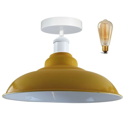 Modern Industrial Style Ceiling Light Fittings Metal Flush Mount Bowl Shape Shade Indoor Lighting, E27 Base~1192 - With Bulb - Yellow